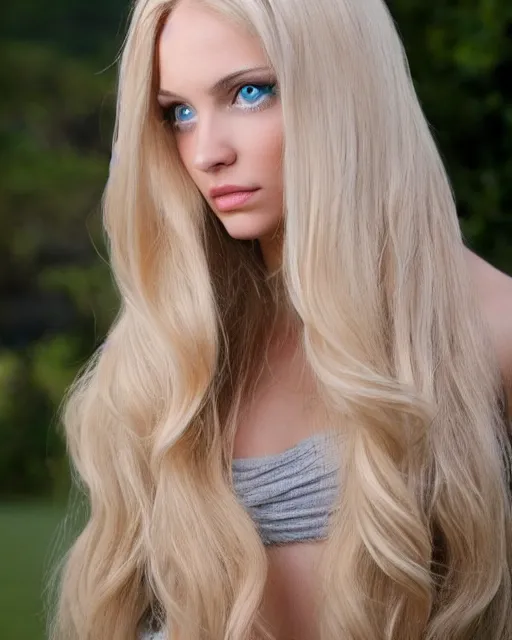 Prompt: beautiful woman with long blonde hair and light eyes