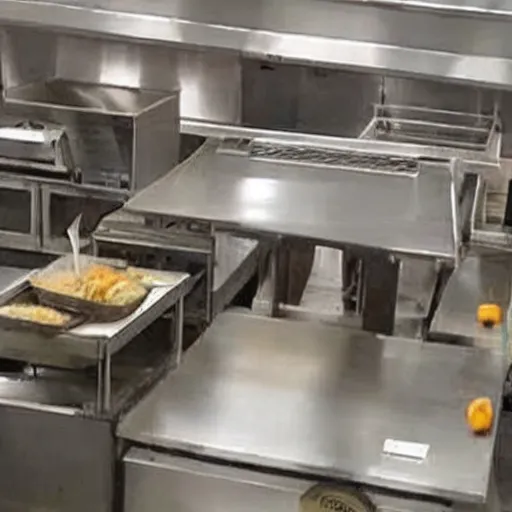 Image similar to fast food restaurant kitchen filled with rats all over