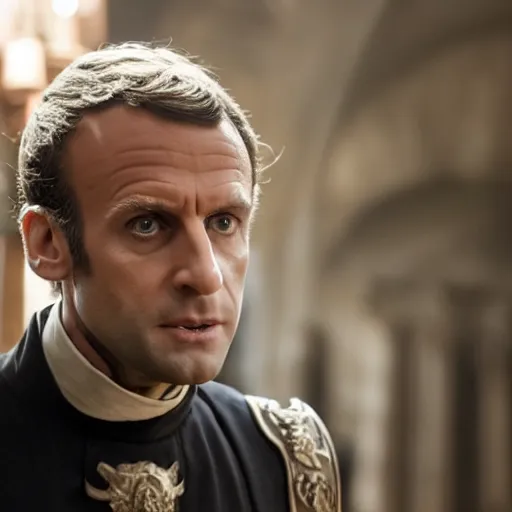 Prompt: still of emmanuel macron as tywin lannister in game of thrones, cinematic light, sharp, detailed face, magazine, press, television, focus