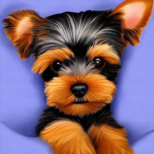 Image similar to digital painting of a cute adorable yorkie puppy sleeping on a soft blanket