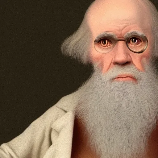 Prompt: charles darwin in a bikini realistic 4 k photograph