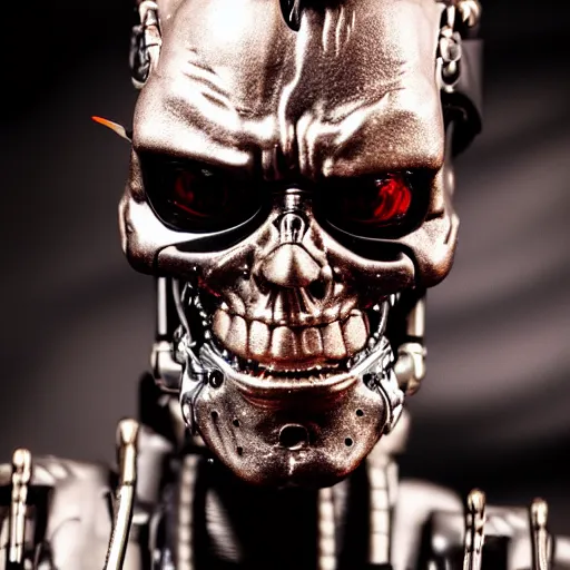 Prompt: The Terminator toy statue, sensual, cinematic, studio light, 8K,