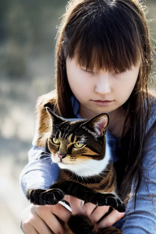 Prompt: photo of the girl, her cat and her railgun, symmetrical, cinematic, real dlsr photography, sharp focus, 4 k, ultra hd, sense of awe, military journal cover