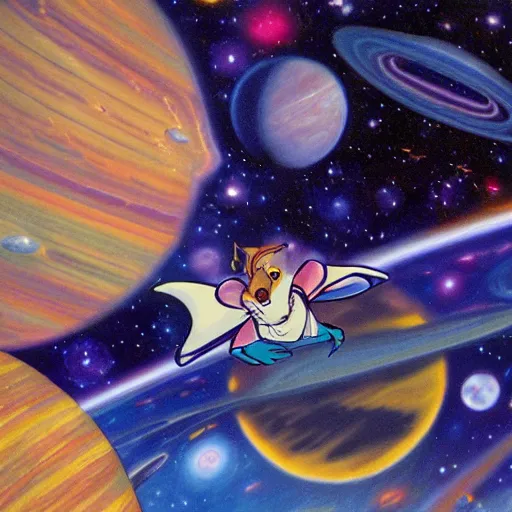 Prompt: Liminal space in outer space by Don Bluth