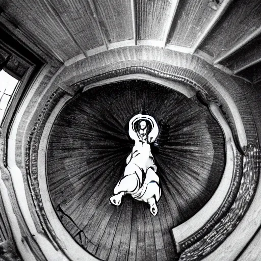 Prompt: a Biblically-accurate angel doing a kick flip down some stairs fish eye lens