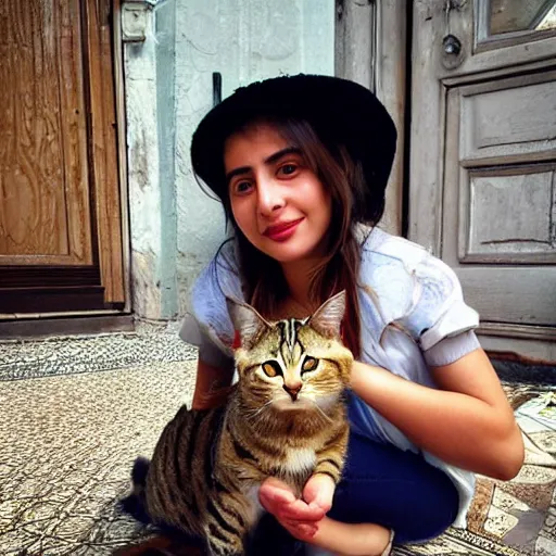 Prompt: “ a turkish girl with her cat ”