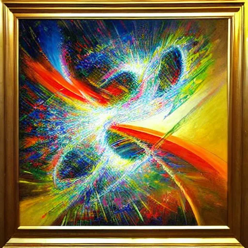 Image similar to abstract art representing momentum, oil painting by john berkey and gabriel dawe, masterwork