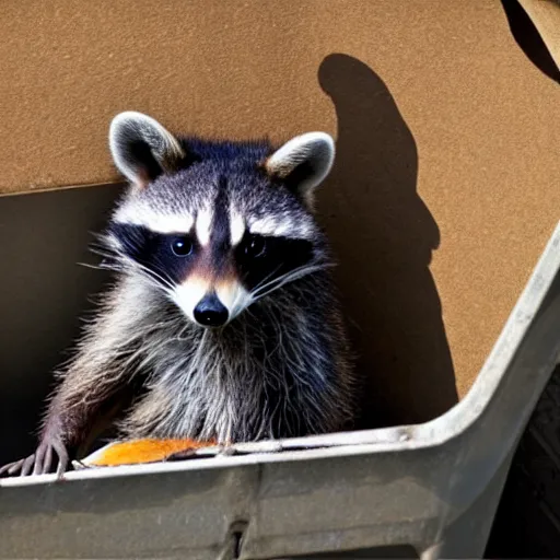 Prompt: raccoon in a leather jacket and playing guitar in a dumpster