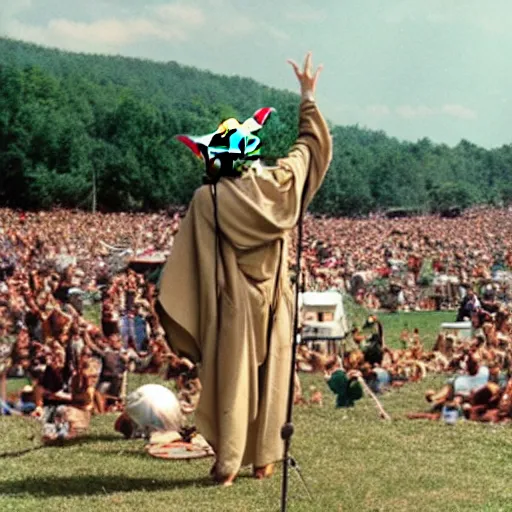 Image similar to yoda performing at woodstock