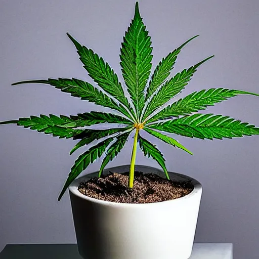 Prompt: A cannabis plant, made of marble and displayed as art