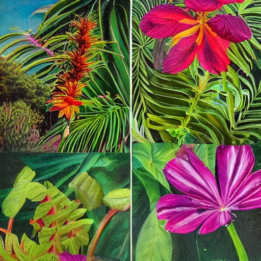 Prompt: a collage of native hawaiian plants, oil painting, high detail, ultra realistic