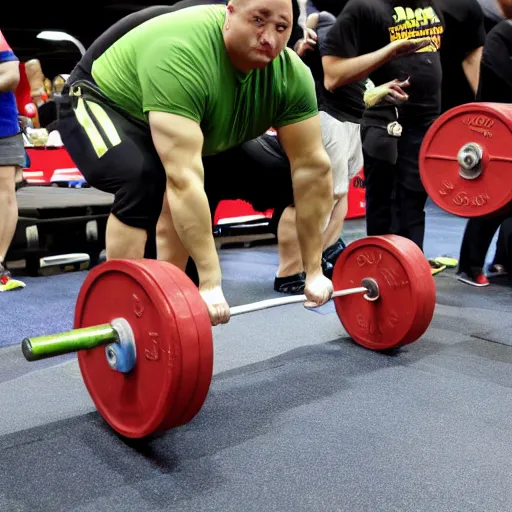 Prompt: gummi bear deadlifting 4 0 0 lbs, olympic powerlifting gummy bear, sports photography, photo by associated press