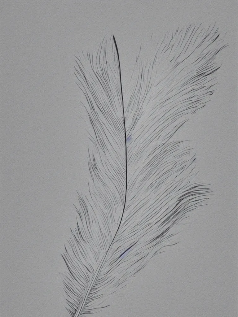 Prompt: a minimal art print of a detailed pencil drawing of a feather on white background, deco wall art, aesthetically pleasing and harmonious colors