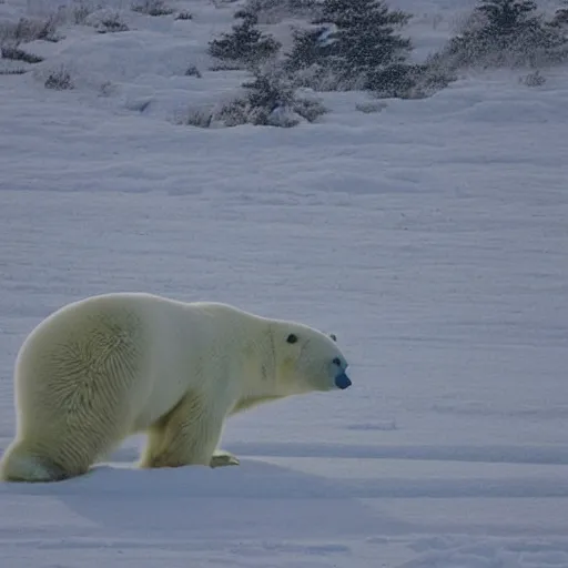 Image similar to ink painting The polar bear is white and fuzzy, and it's walking across a field of snow. The snow is deep and pristine, and the air is frigid. The polar bear is trudging through the snow, its head down and its breath visible in the cold air, by wu daozi, qiu ying, gu gaizhi