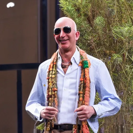 Image similar to hippie jeff bezos clothes