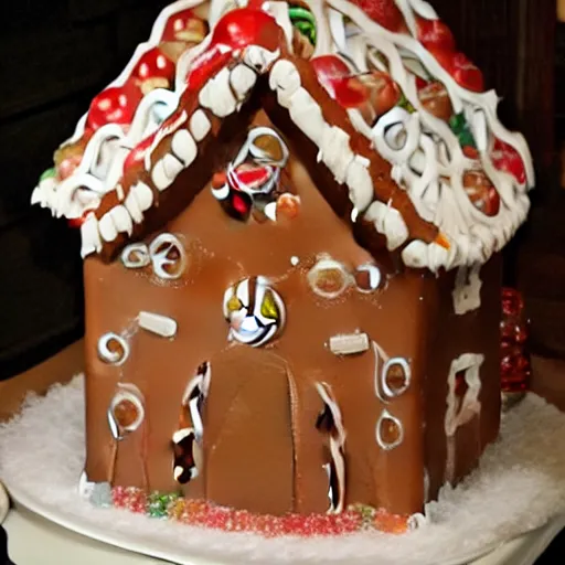 Prompt: a two story gingerbread house for gnome cats