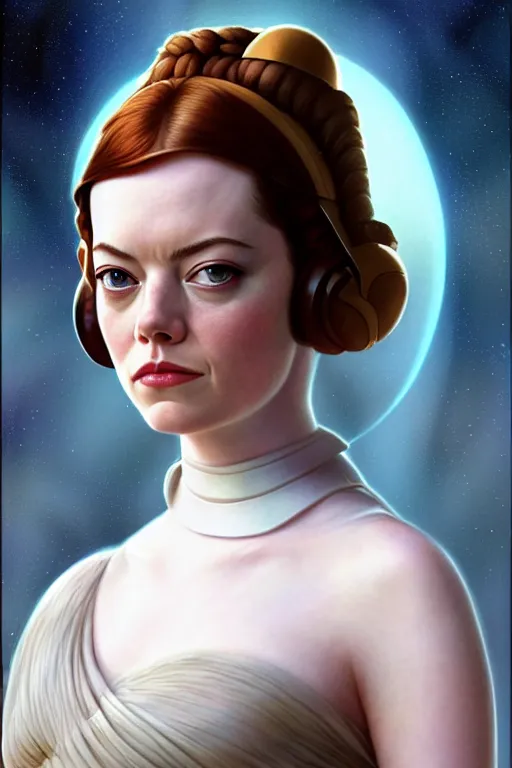 Prompt: emma stone as princess leia in star wars, by magali villeneuve and william bouguereau, 4 k