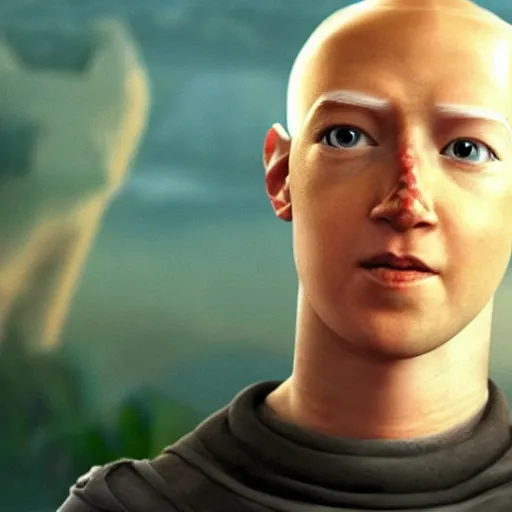 Image similar to a screenshot of mark zuckerberg in the tv show avatar the last airbender