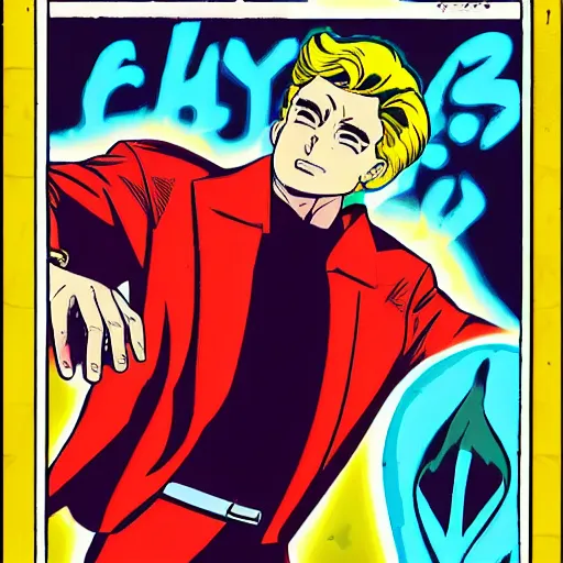 Image similar to a powerful psychic guy emitting psychic powers, in the style of archie comics (1963), artstation, HQ scan, ufotable studio art style