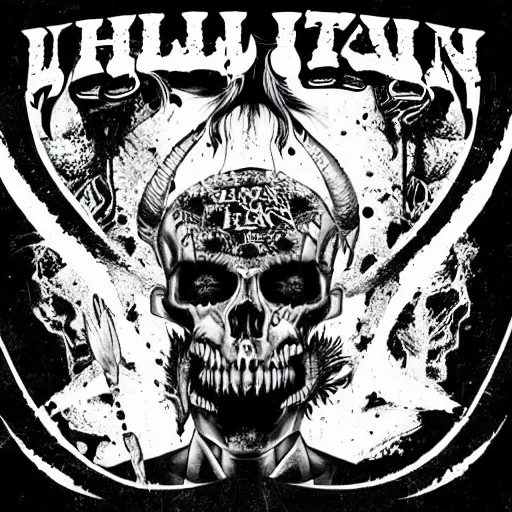 Prompt: hell nation, punk album art, black and white