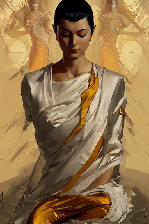 Image similar to buddhism, futurism, painting by greg rutkowski, j. c. leyendecker, artgerm