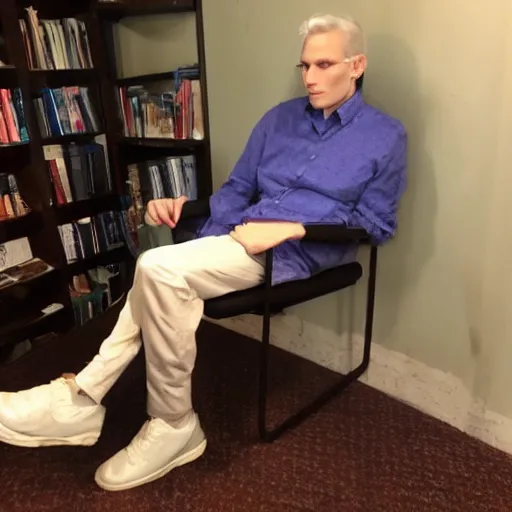 Image similar to 5 0 year old jerma sitting in a chair