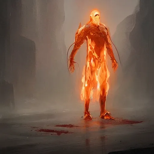 Prompt: a human shaped ghost made from ( ( fire ) ), a humanoid made from fire, concept art by greg rutkowski and j. dickenson