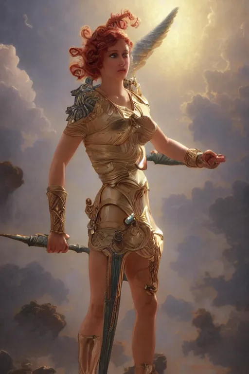 Image similar to Mystical Valkyrie, Portrait of a beautiful female Atlantean warrior, Regal, Realistic, Refined, Detailed Digital Art, Oil Painting, William-Adolphe Bouguereau, Art Frahm, Esao Andrews, Steampunk, Walt Disney (1937), Highly Detailed, Cinematic Lighting, Unreal Engine, 8k, HD