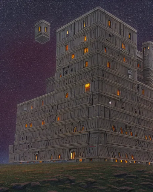 Image similar to a beautiful hyperdetailed illustration of blockhouse building by ralph mcquarrie, azeroth nightsky, archdaily, wallpaper, highly detailed, trending on artstation.