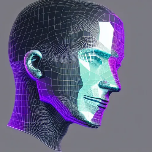 Image similar to a 3d human head made up of shiny holograms