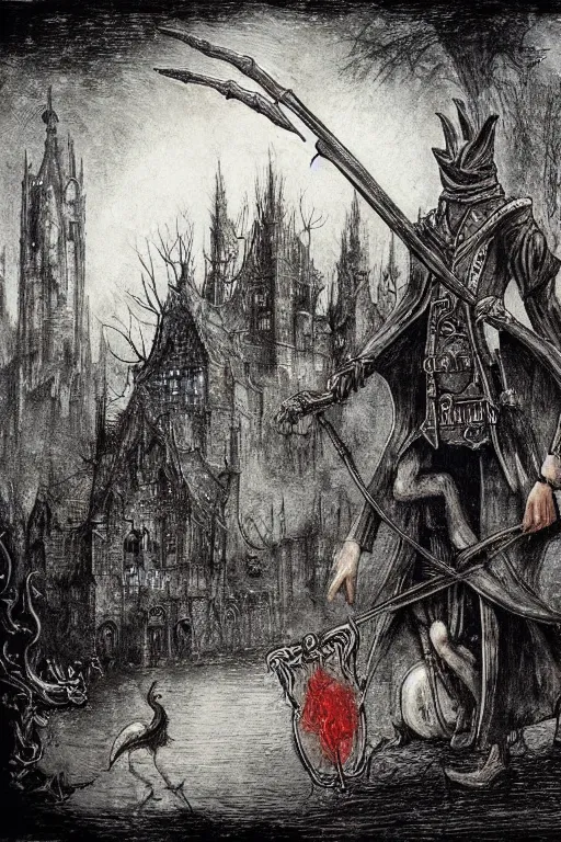 Prompt: bloodborne in the style of hieronymus bosch