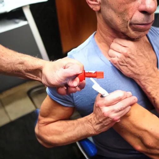 Image similar to A photo of Anthony Fauci injecting heroin into his right arm