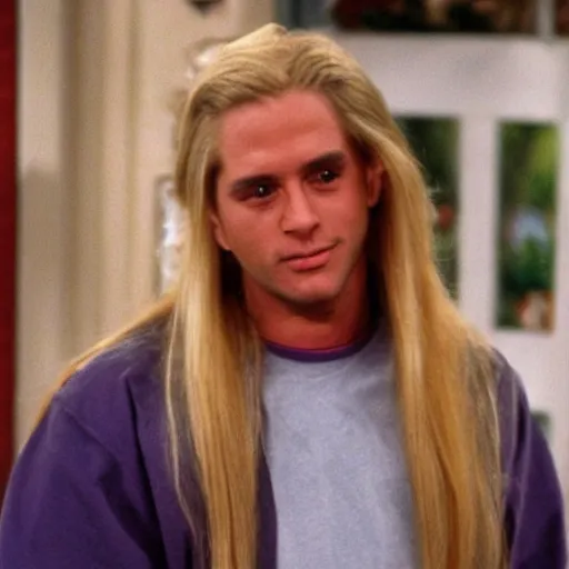 Prompt: beautiful long blond haired man starring in everybody loves raymond