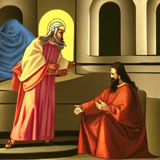 Prompt: mirtha legrand talking with jesus in jerusalem in the first century