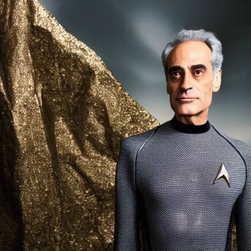 Image similar to a portrait of dr. julian bashir from star trek : deep space 9 with background scenery by juergen teller, iris van herpen