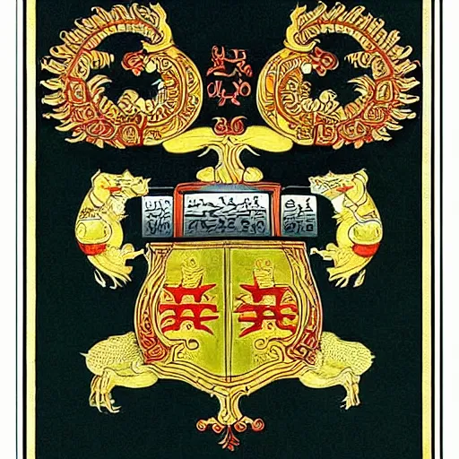 Image similar to “ asian heraldry, highly detailed, painted, realistic, historical, coat of arms ”