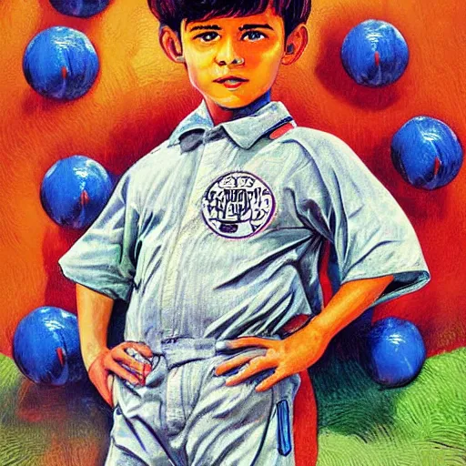 Prompt: detailed vhs cover art style full body portrait young boy uses basesball suit poster, realism, lush, full range of color value, detailed textures, neutral, detailed features, by chris forsey