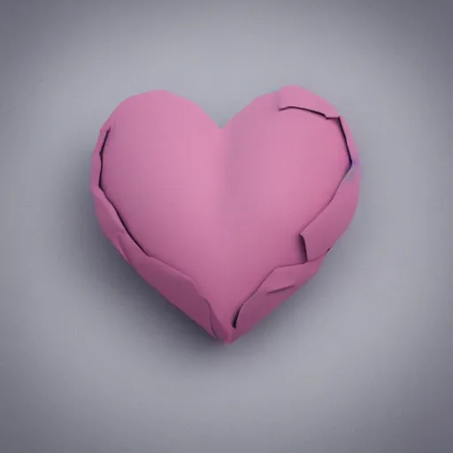 Image similar to 3d render of a rough clay heart shape in the middle of a gray sheet of paper, range of pastel colors on the left side