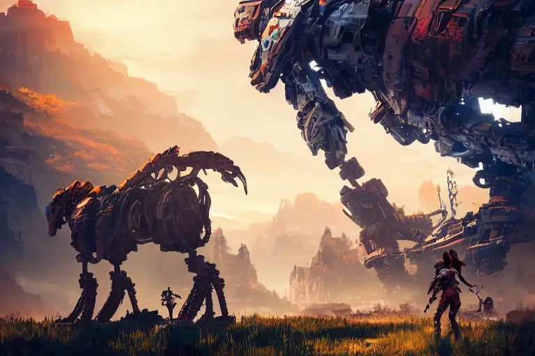 Image similar to scrapper machine mecanical creature robot of horizon forbidden west horizon zero dawn bioluminiscence global illumination ray tracing hdr fanart arstation by ian pesty and alena aenami artworks in 4 k