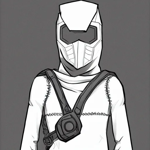 Image similar to cyborg man with a hood bag, slim and tall, sketch lineart for character design