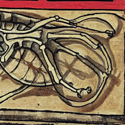 Prompt: a skeleton and a slug, medieval art, detailed