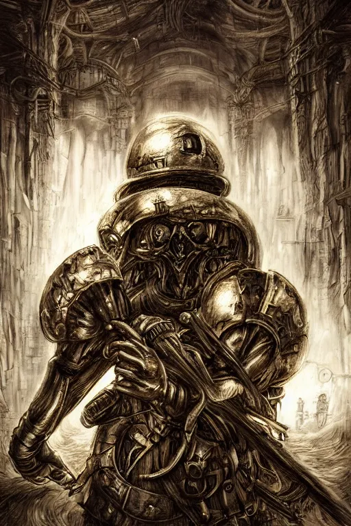 Image similar to mario getting ready for battle, fantasy magic, light night, intricate, elegant, sharp focus, illustration, highly detailed, digital painting, concept art, matte, art by h. r. giger, masterpiece