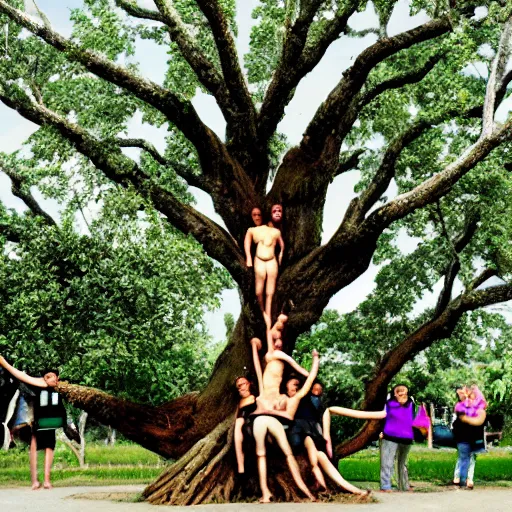 Prompt: a tree made out of humans