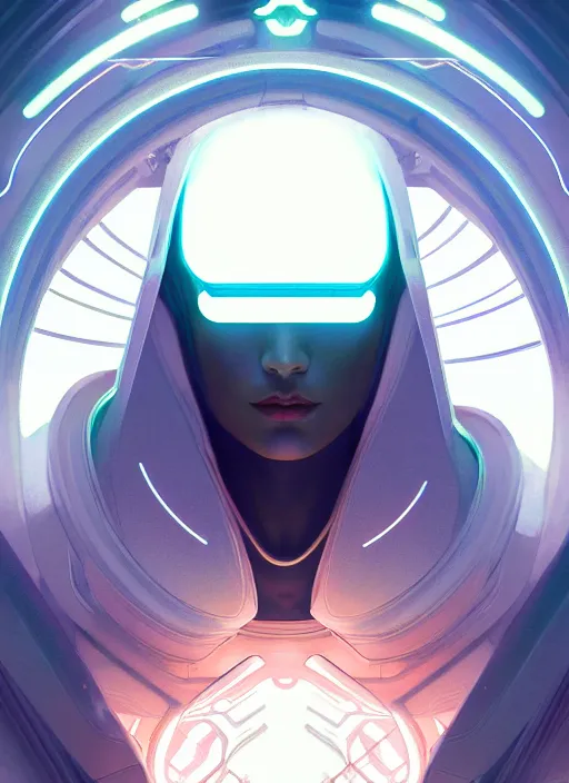 Image similar to symmetry!! self portrait, tech wear, scifi, glowing lights!! intricate elegant, highly detailed, digital painting, artstation, concept art, smooth, sharp focus, illustration, art by artgerm and greg rutkowski and alphonse mucha