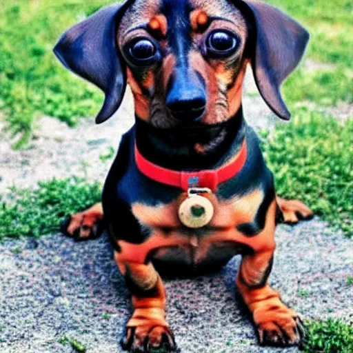 Image similar to A dachshund with pug ears and body.