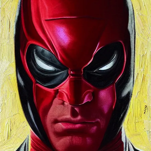 Image similar to detailed portrait of daredevil, symmetrical face, painting by greg ruthowski