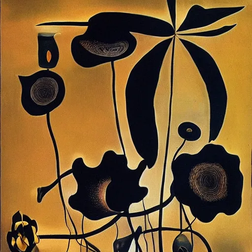 Prompt: black flowes by salvador dali