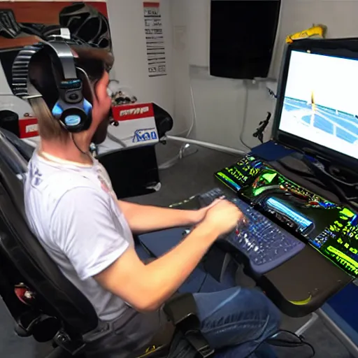 Prompt: man screaming holding wheel sim racing