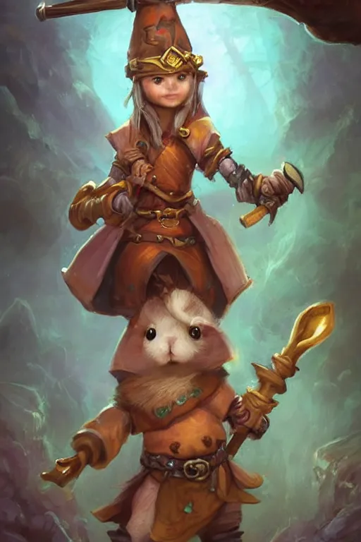 Image similar to cute little anthropomorphic Guinea Pig Mage, wielding a magic staff, tiny, small, short, Wizard robe, cute and adorable, pretty, beautiful, DnD character art portrait, matte fantasy painting, DeviantArt Artstation, by Jason Felix by Steve Argyle by Tyler Jacobson by Peter Mohrbacher, cinematic lighting