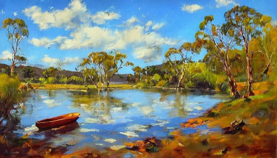 Prompt: impressionist painting by antoine blanchard of the manning river in taree australia